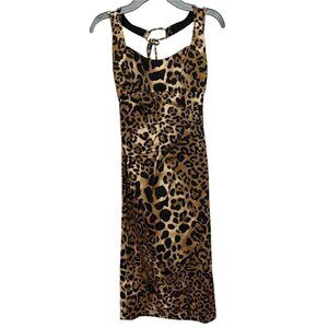 Vintage Cache Halter Dress Size 2 Y2K Cocktail Glam Evening Leopard Satin Edgy